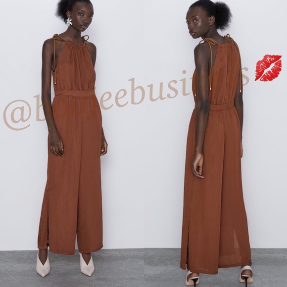 ZARA BNWT Halterneck Jumpsuit with Cord Straps - Picture 1 of 4